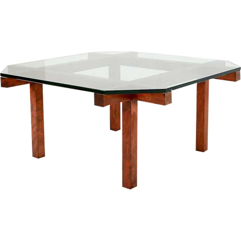 Vintage coffee table for Belform in teak and glass 1950