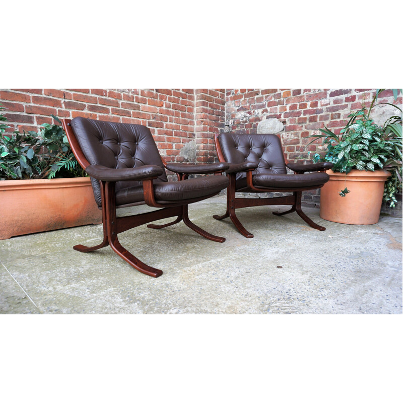 Pair of Scandinavian vintage leather armchairs,1970