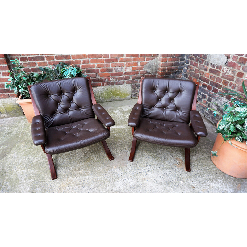 Pair of Scandinavian vintage leather armchairs,1970
