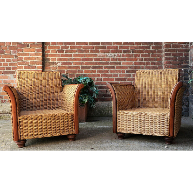 Vintage scandinavian pair of  rattan armchairs,1970