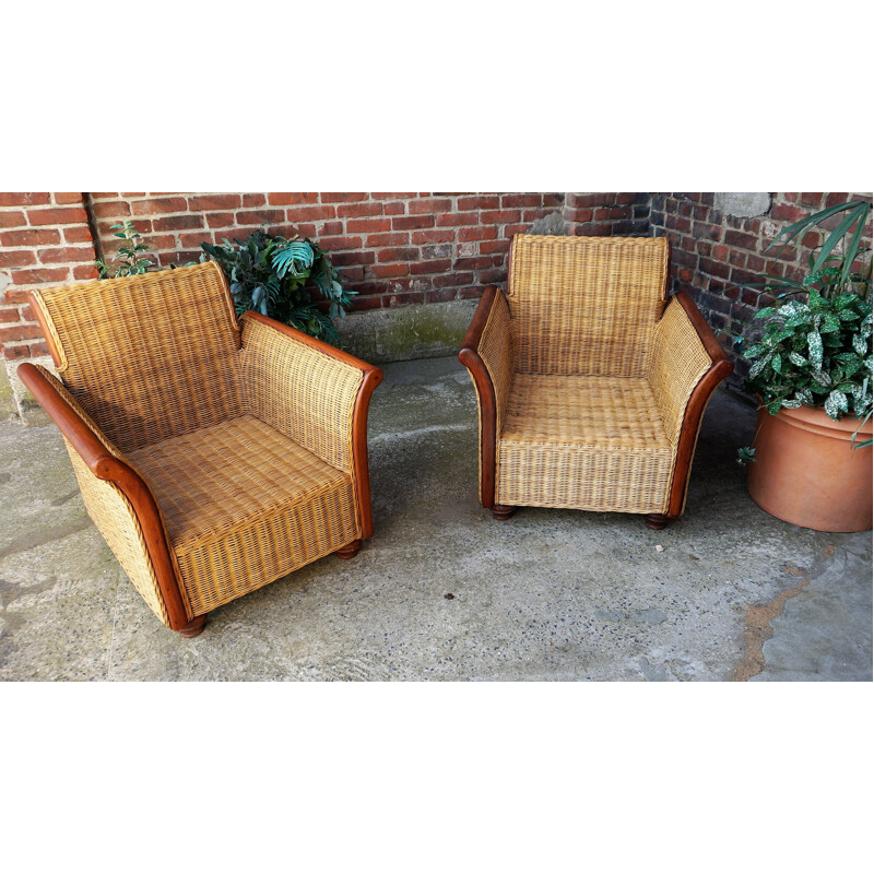 Paire de fauteuils vintage scandinave en rotin,1970