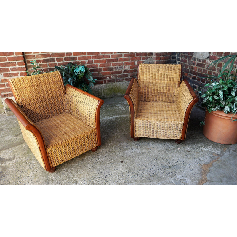 Vintage scandinavian pair of  rattan armchairs,1970