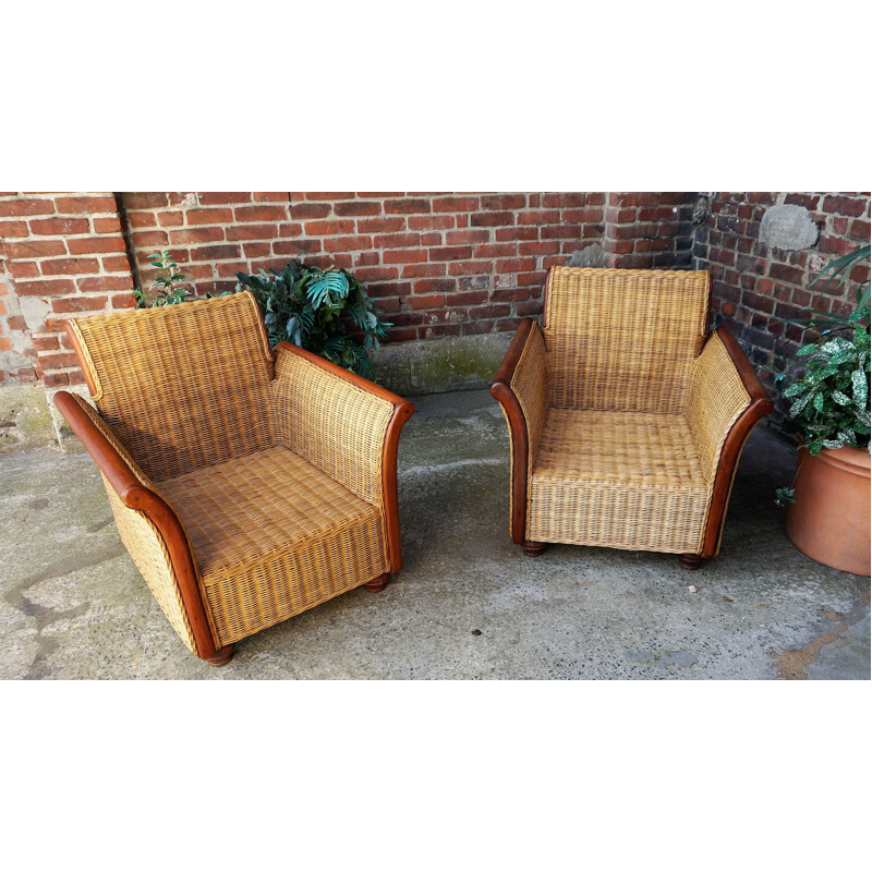 Vintage scandinavian pair of  rattan armchairs,1970