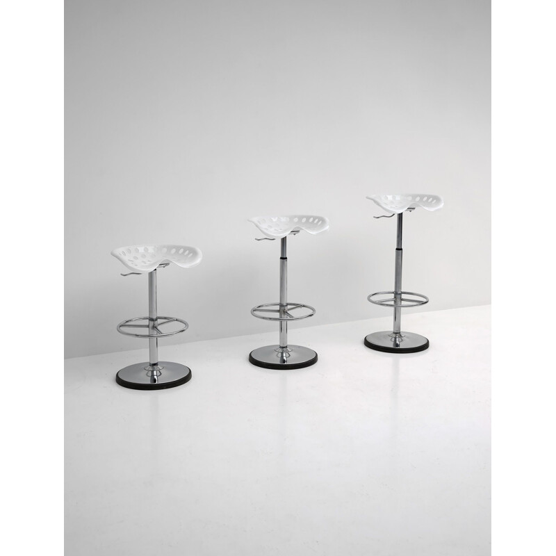 Set of 3 vintage white bar stools by Etienne Fermigier 1970