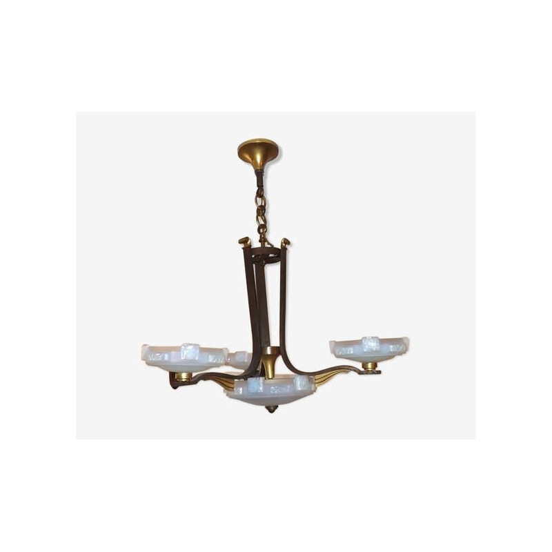 Vintage chandelier Petitot gilt bronze 1935