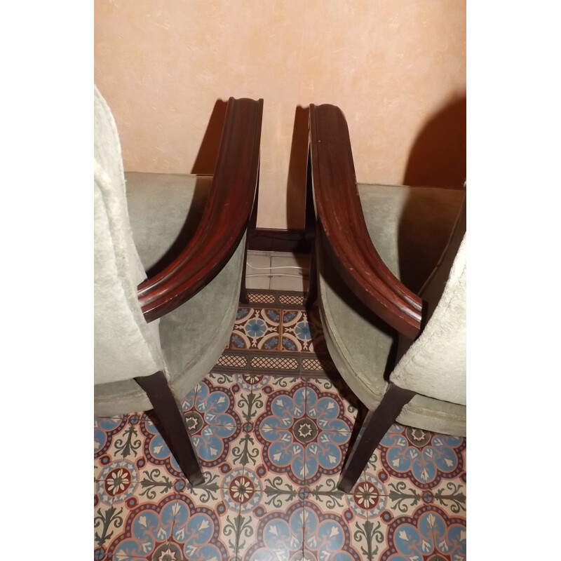 Pair of vintage armchairs bridge Gaston Poisson mahogany 1940 