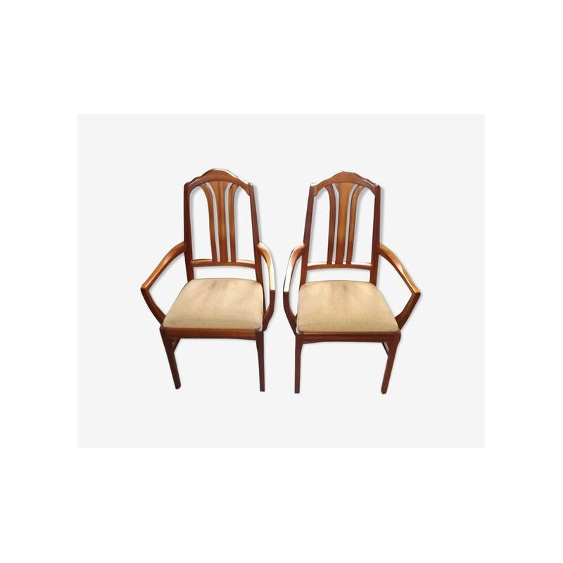 Pair of vintage chairs for Nathan in teak and beige fabric 1960