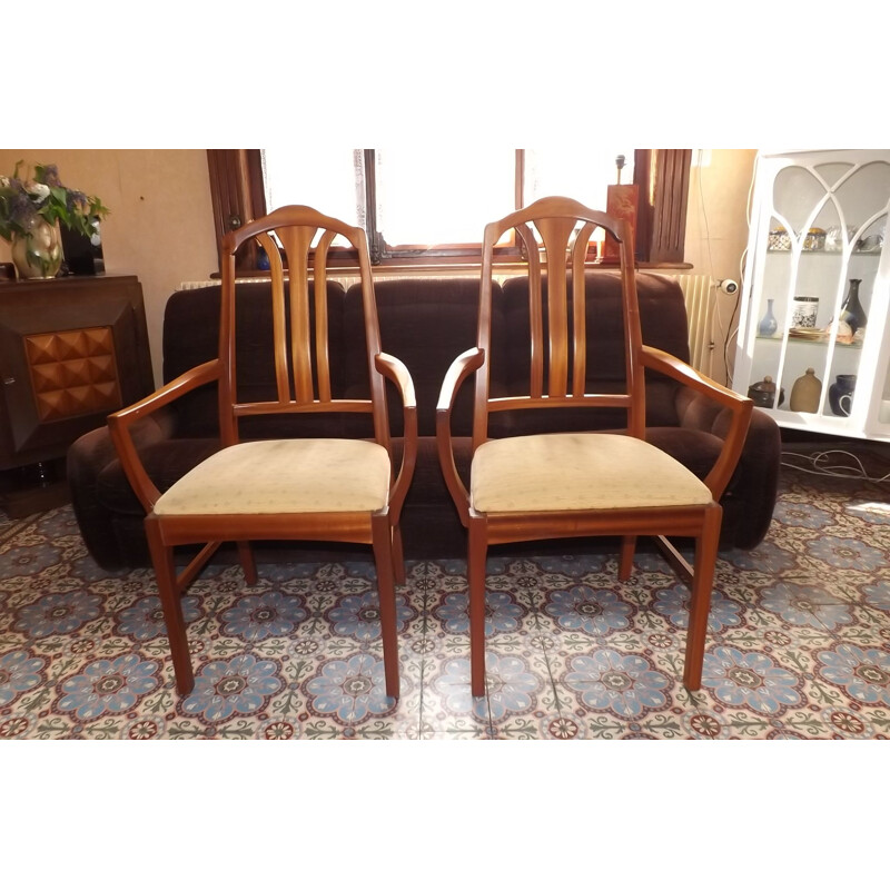 Pair of vintage chairs for Nathan in teak and beige fabric 1960