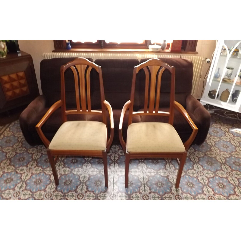 Pair of vintage chairs for Nathan in teak and beige fabric 1960