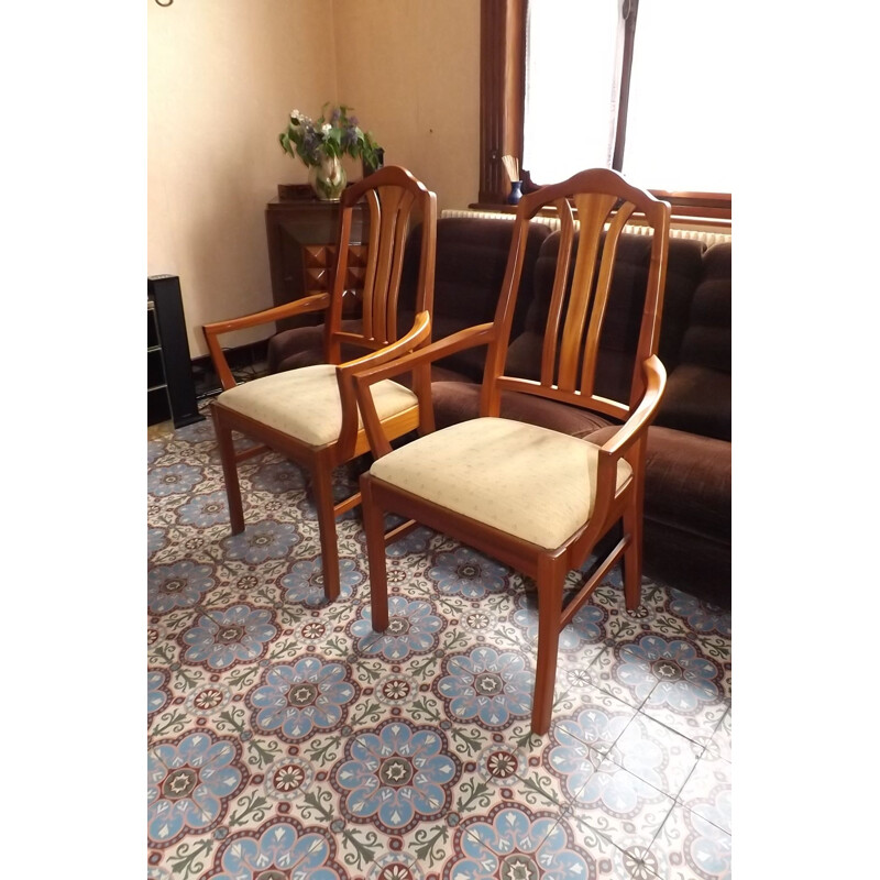 Pair of vintage chairs for Nathan in teak and beige fabric 1960