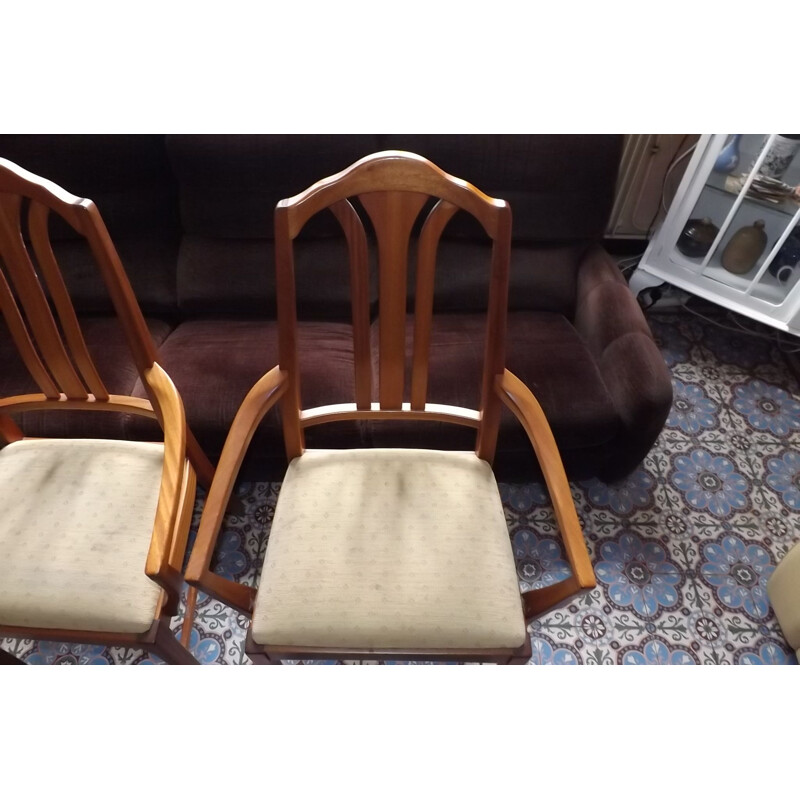 Pair of vintage chairs for Nathan in teak and beige fabric 1960