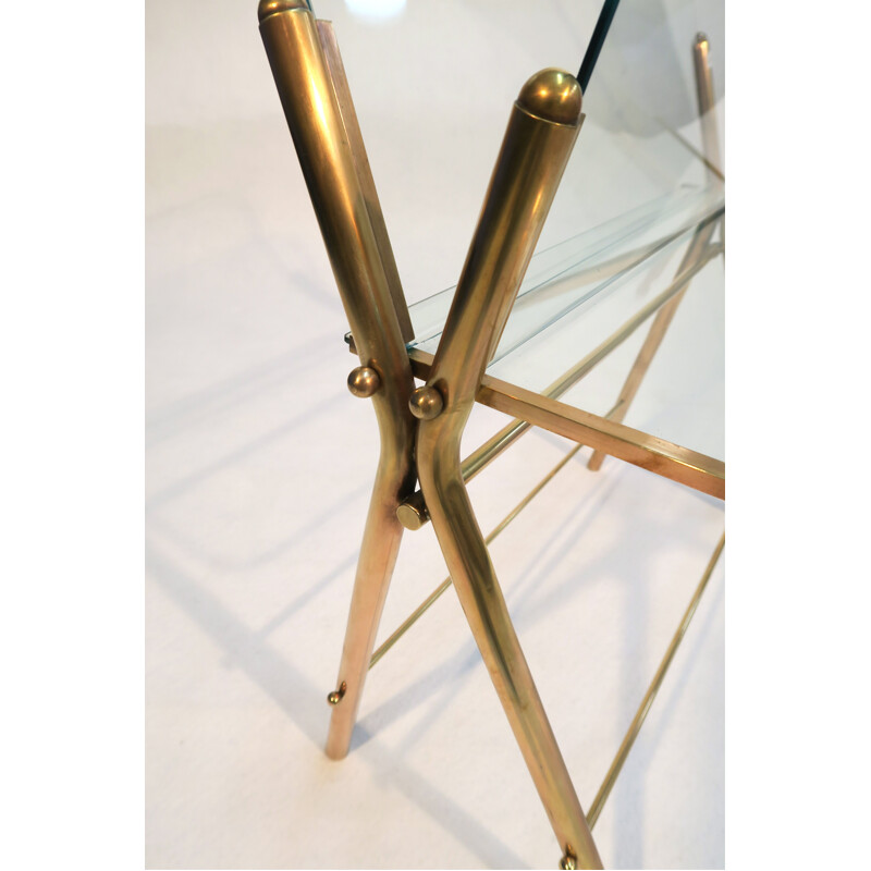 Vintage italian magazine rack in glass and brass 1950