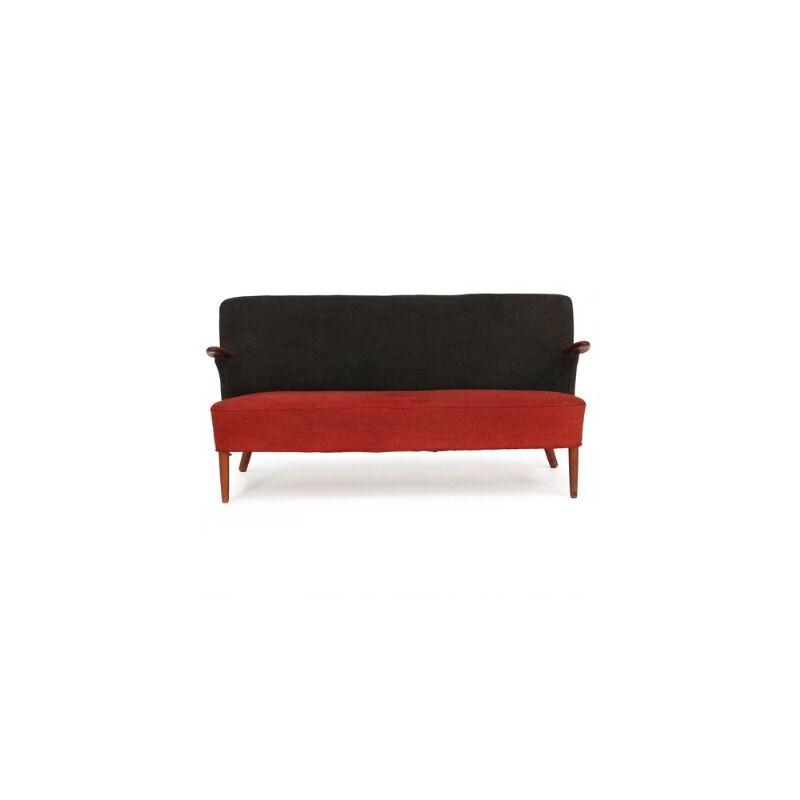 Canapé vintage danois rouge et noir en teck et chêne 1960