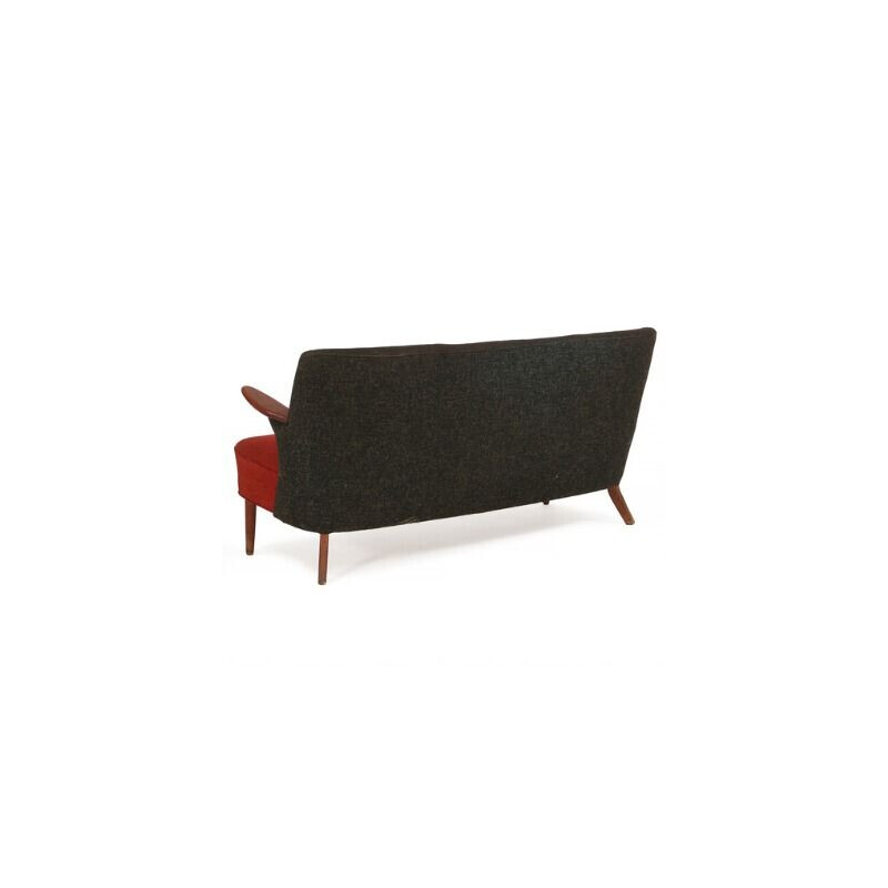 Canapé vintage danois rouge et noir en teck et chêne 1960