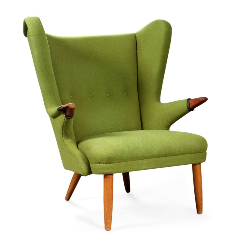 Vintage scandinavian armchair in green wool and teak 1960