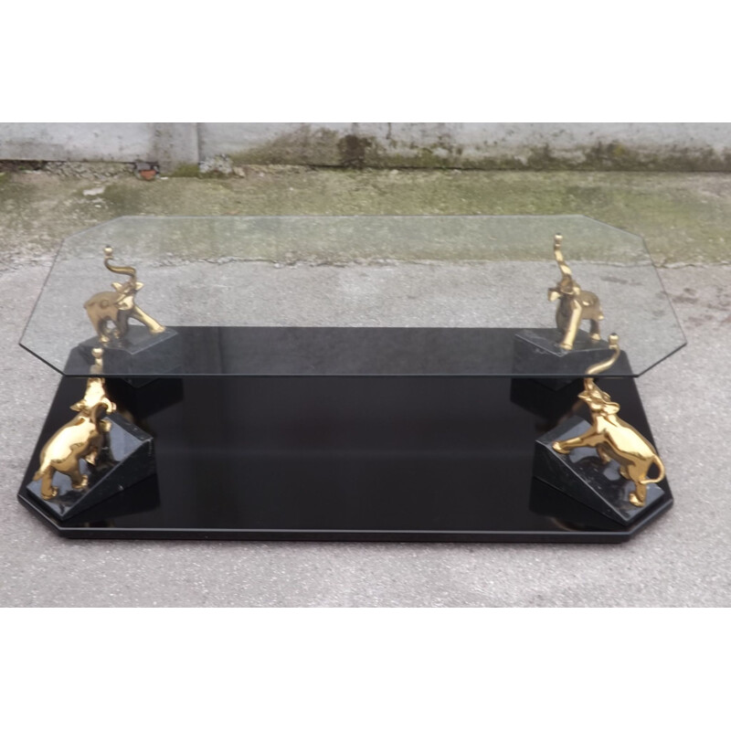 Vintage maison Romeo Paris coffee table in glass and brass plated 1970