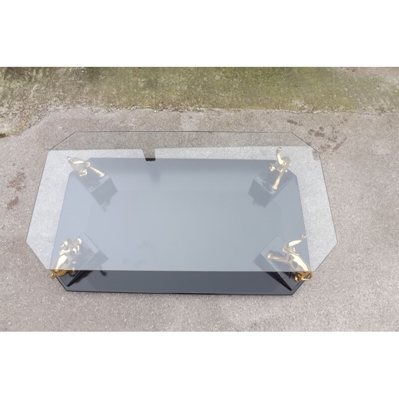 Vintage maison Romeo Paris coffee table in glass and brass plated 1970