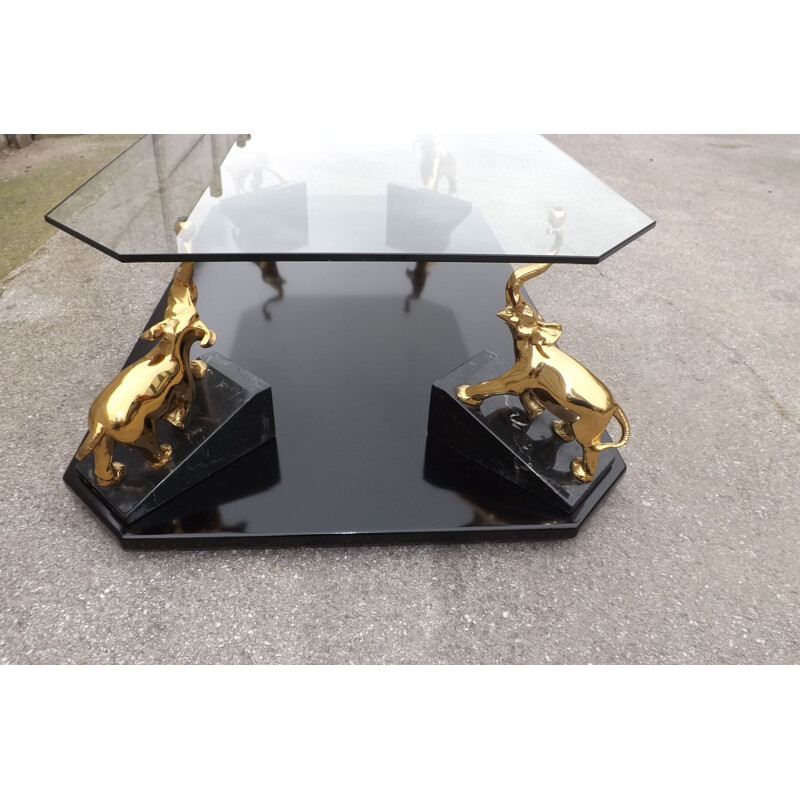 Vintage maison Romeo Paris coffee table in glass and brass plated 1970