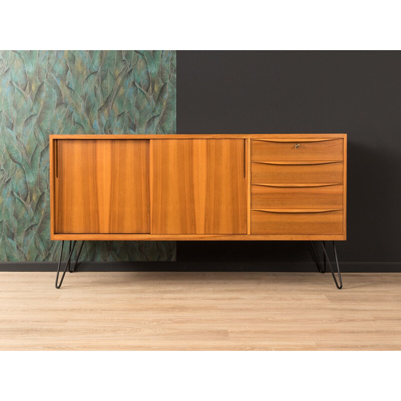 Vintage scandinavian sideboard in walnut and black steel 1950