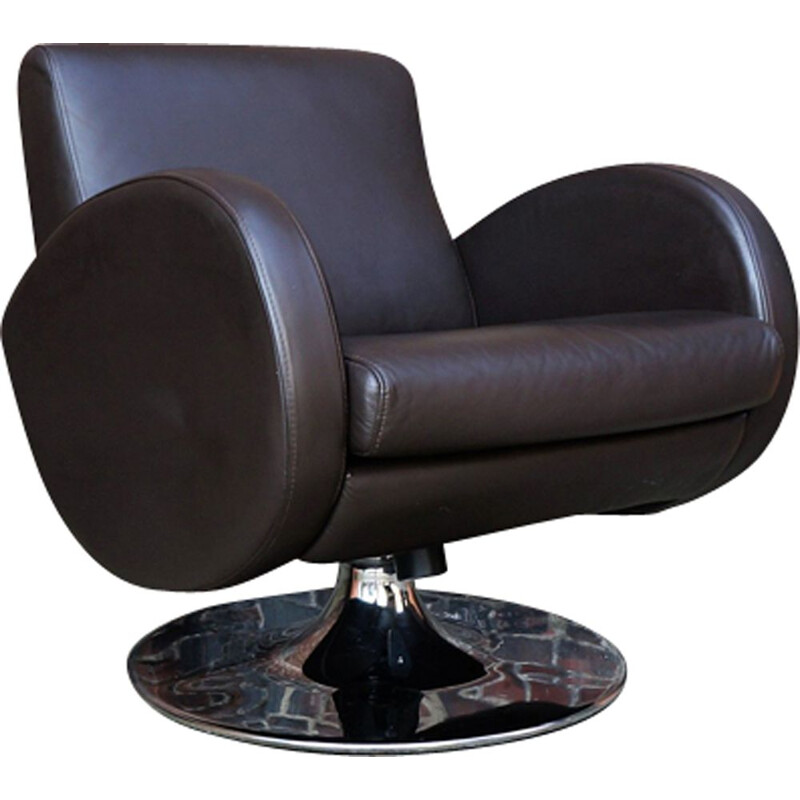 Design lounge armchair in chocolate leather