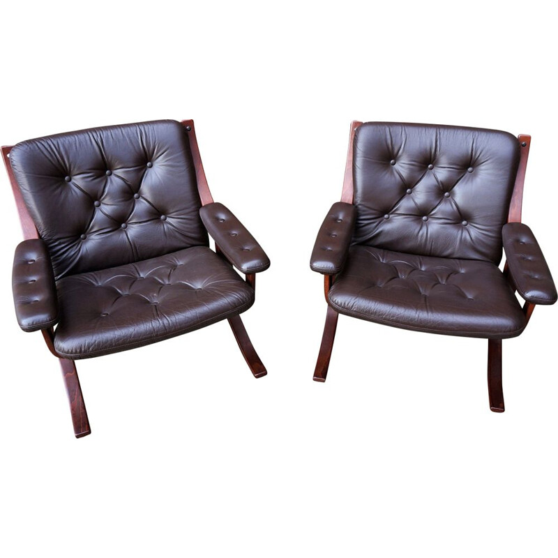 Pair of Scandinavian vintage leather armchairs,1970