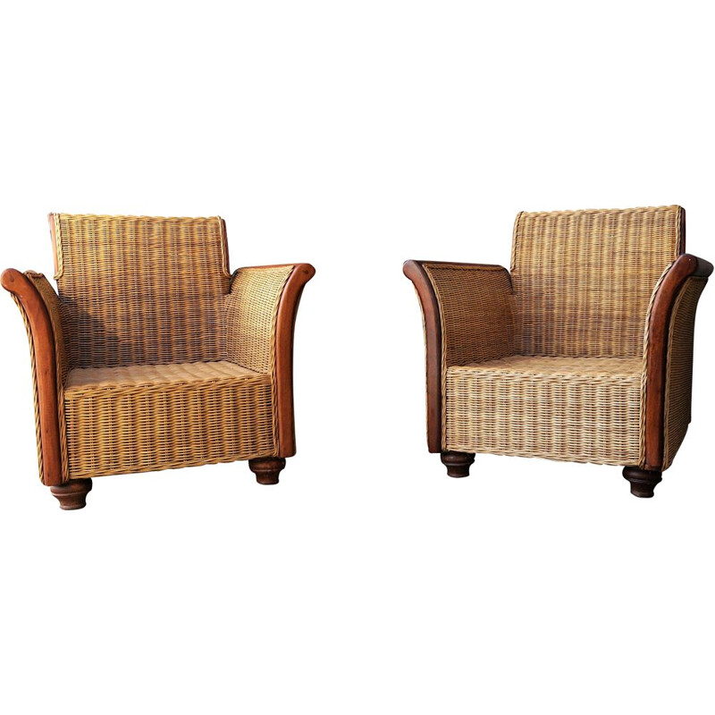 Vintage scandinavian pair of  rattan armchairs,1970