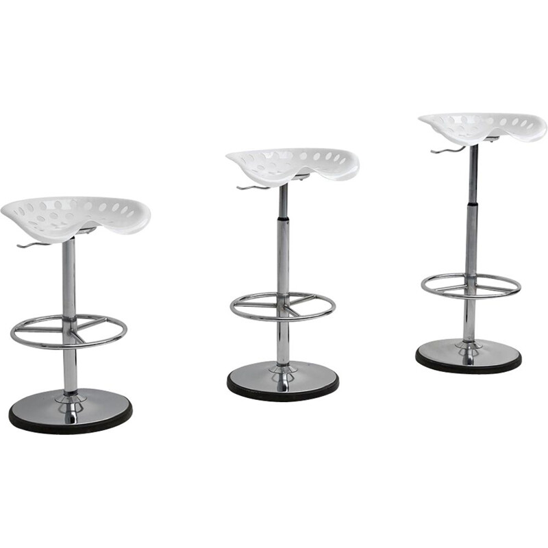 Set of 3 vintage white bar stools by Etienne Fermigier 1970