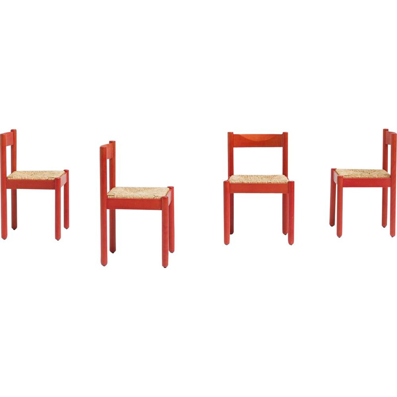 Set of 4 vintage Carimate chairs by Vico Magistretti for Cassina