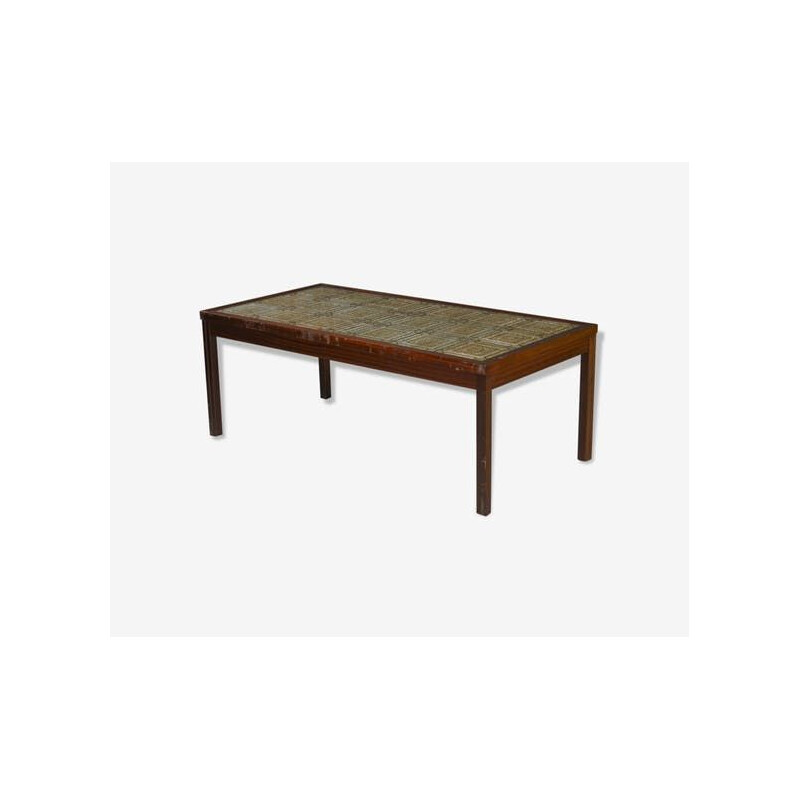 Vintage scandinavian coffee table in ceramics and mahogany 1950