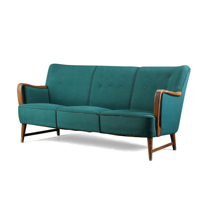 Vintage sofa by Jørgensen in green wool and beech 1950
