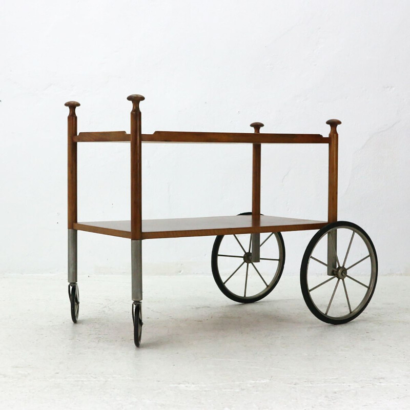 Vintage serving cart in walnut by Wilhelm Renz Germany 1960s