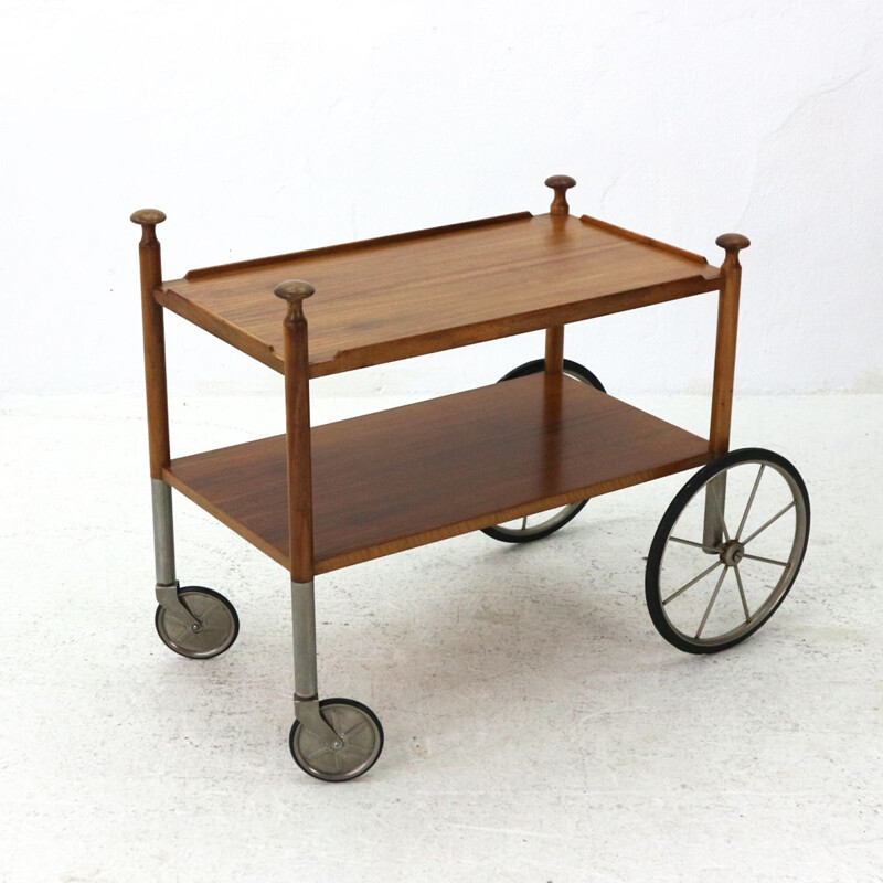 Vintage serving cart in walnut by Wilhelm Renz Germany 1960s