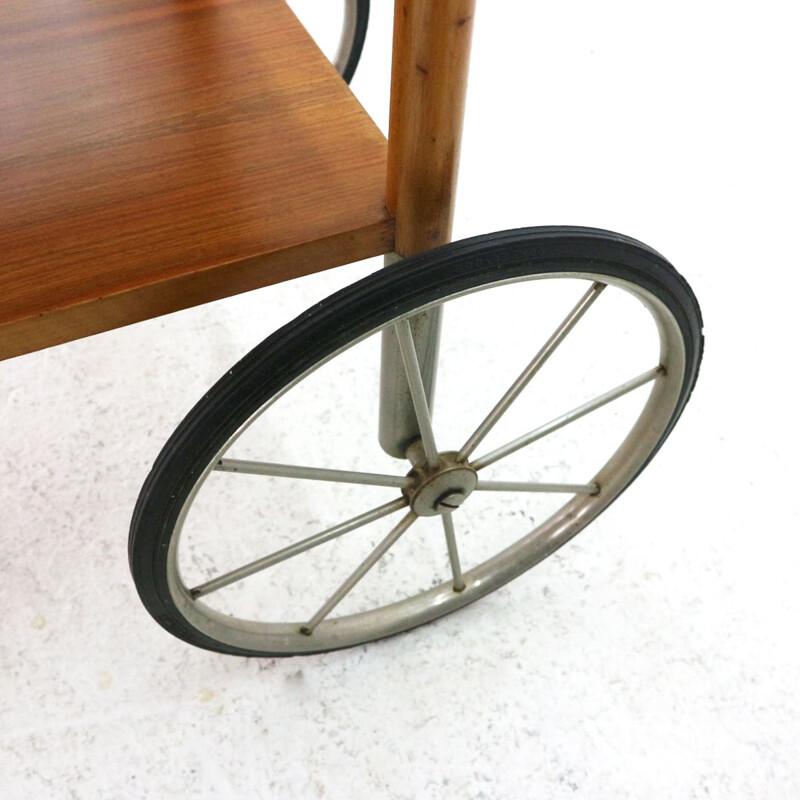 Vintage serving cart in walnut by Wilhelm Renz Germany 1960s