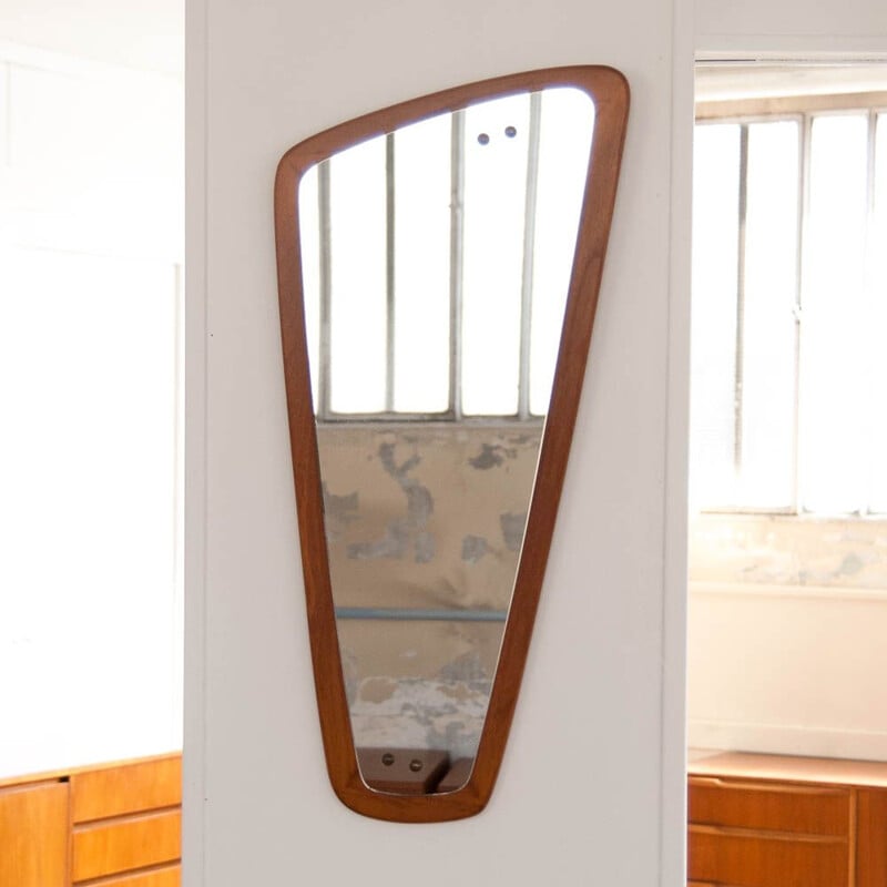 Miroir vintage asymétrique en teck Scandinave 1960s