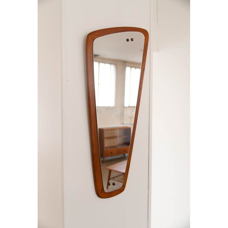 Miroir vintage asymétrique en teck Scandinave 1960s