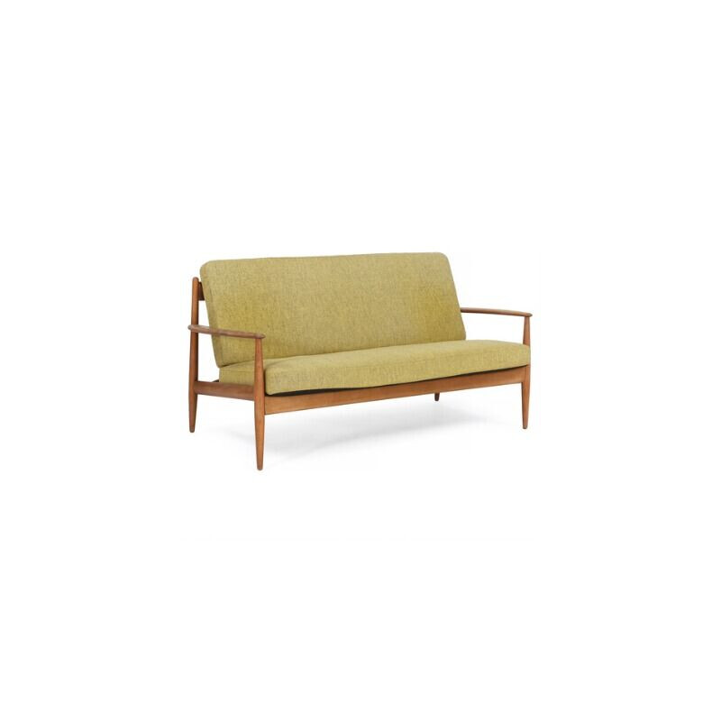 Vintage 2-seater sofa by Grete Jalk in beech and wool Denmark 1950s