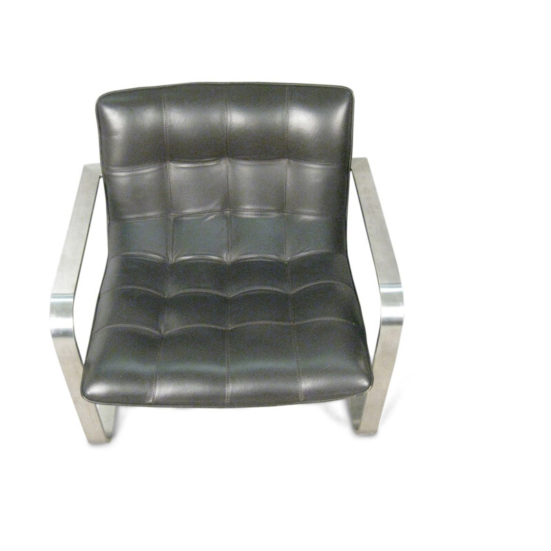 Vintage armchair modern in leather and steel 1990s