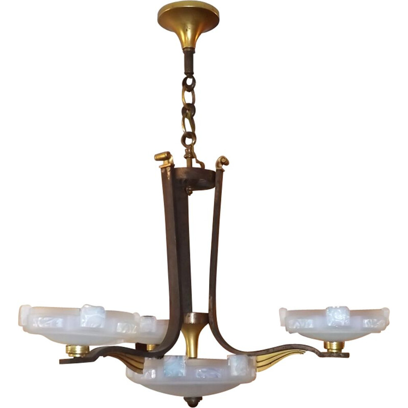 Vintage chandelier Petitot gilt bronze 1935