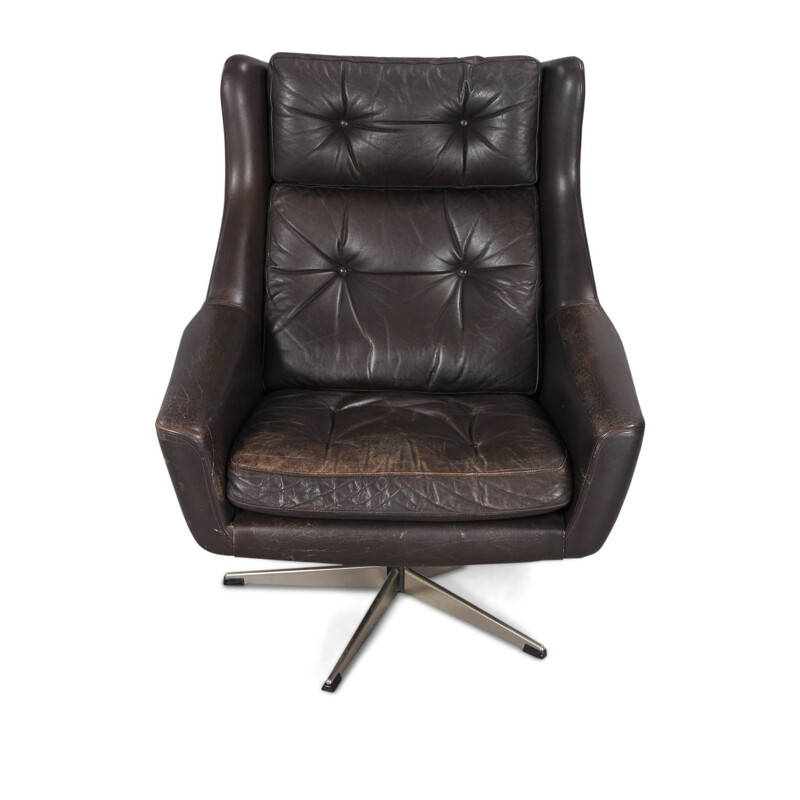 Fauteuil vintage 5 pieds en cuir et acier Danemark 