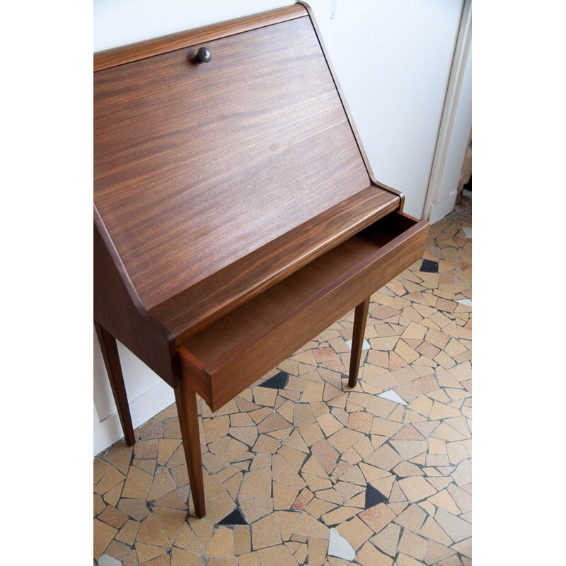 Vintage writing desk in teak feet spindles Scandinavian 1960s