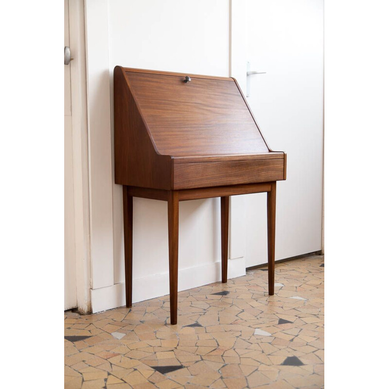 Vintage writing desk in teak feet spindles Scandinavian 1960s