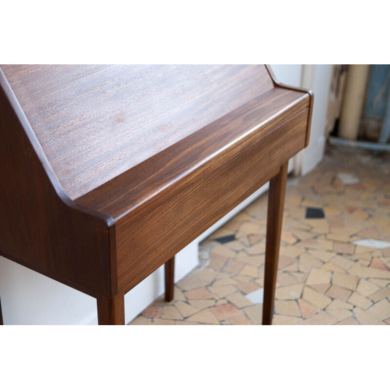 Vintage writing desk in teak feet spindles Scandinavian 1960s