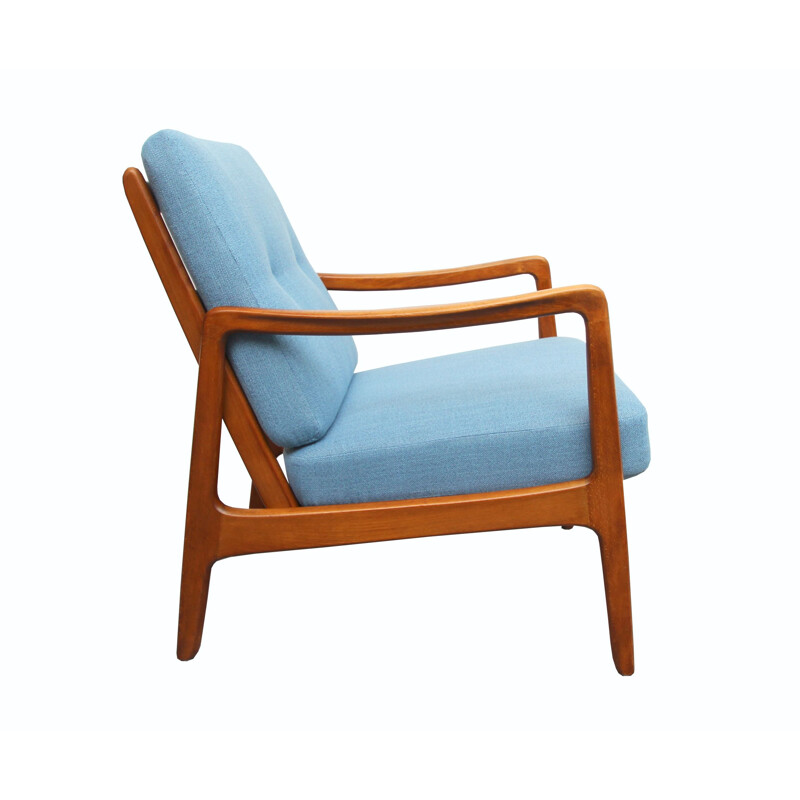 Vintage blue armchair by Ole Wanscher for France & Daverkosen,1950