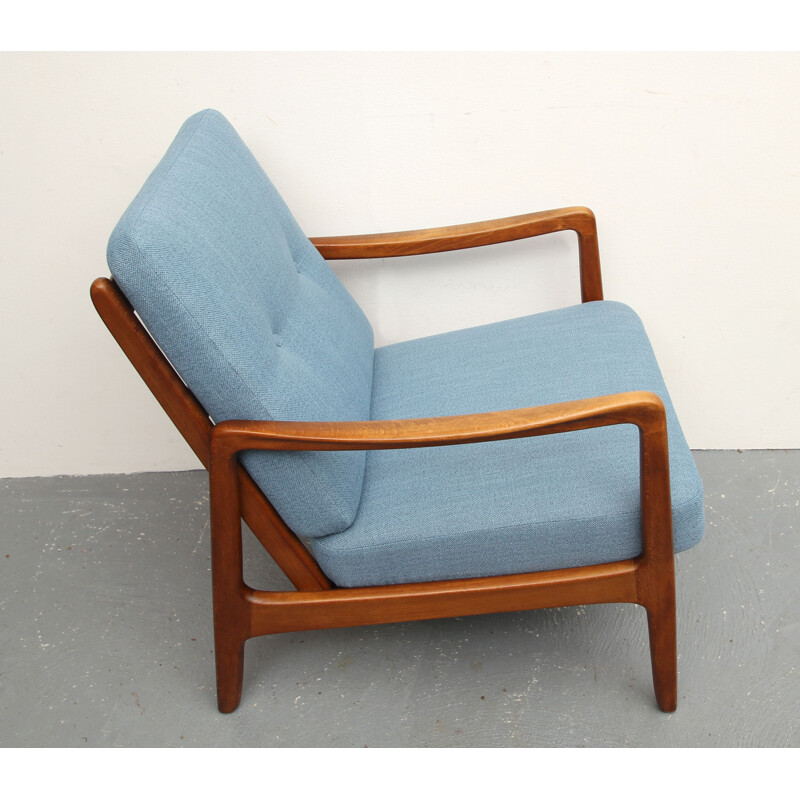 Vintage blue armchair by Ole Wanscher for France & Daverkosen,1950