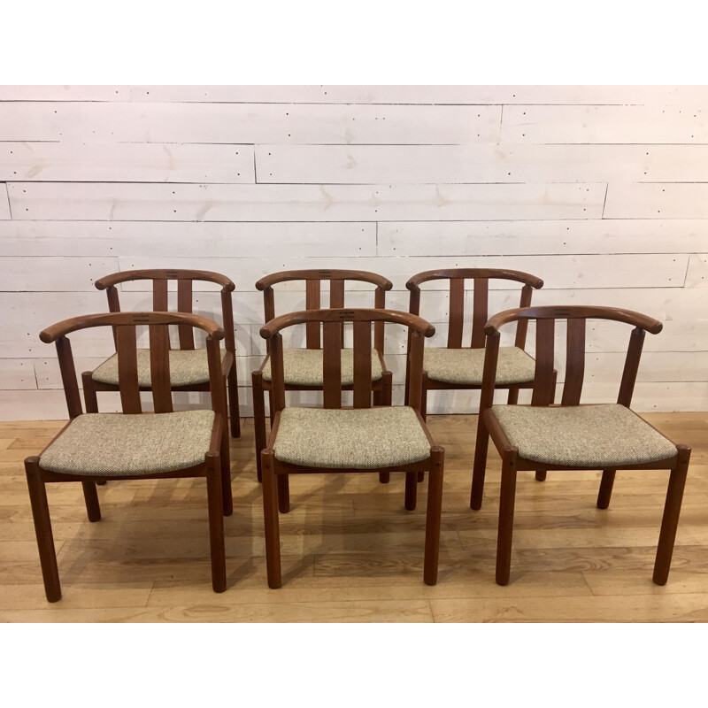 Set of 6 dining chairs in teak and rosewood by Uldum Mobelfabrik, Denmark,1960