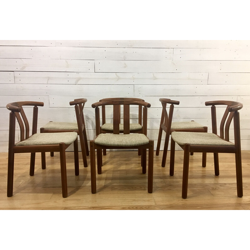 Set of 6 dining chairs in teak and rosewood by Uldum Mobelfabrik, Denmark,1960