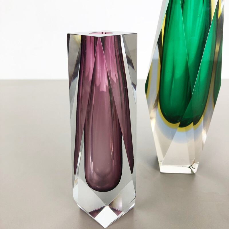 Set of 3 vintage Murano vases in glass, Italy,1970