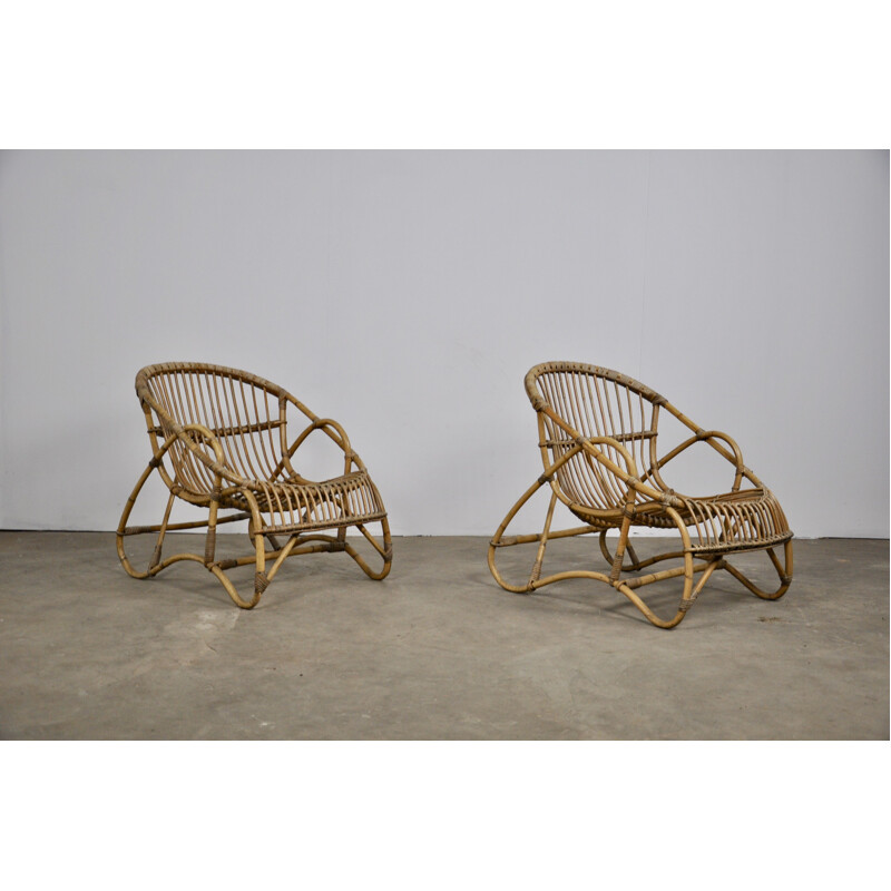 Pair of vintage rattan armchair from the 60s