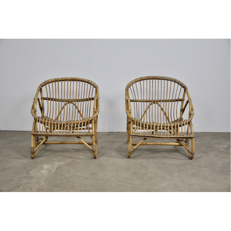 Pair of vintage rattan armchair from the 60s
