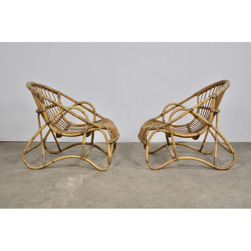 Pair of vintage rattan armchair from the 60s